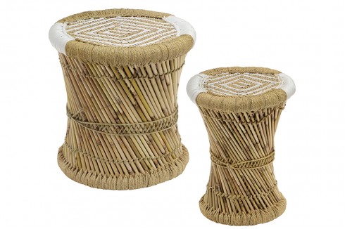 White Classic Bamboo Stool Set